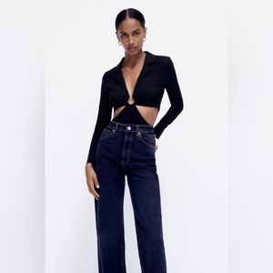 Zara black stretchy linen body suit